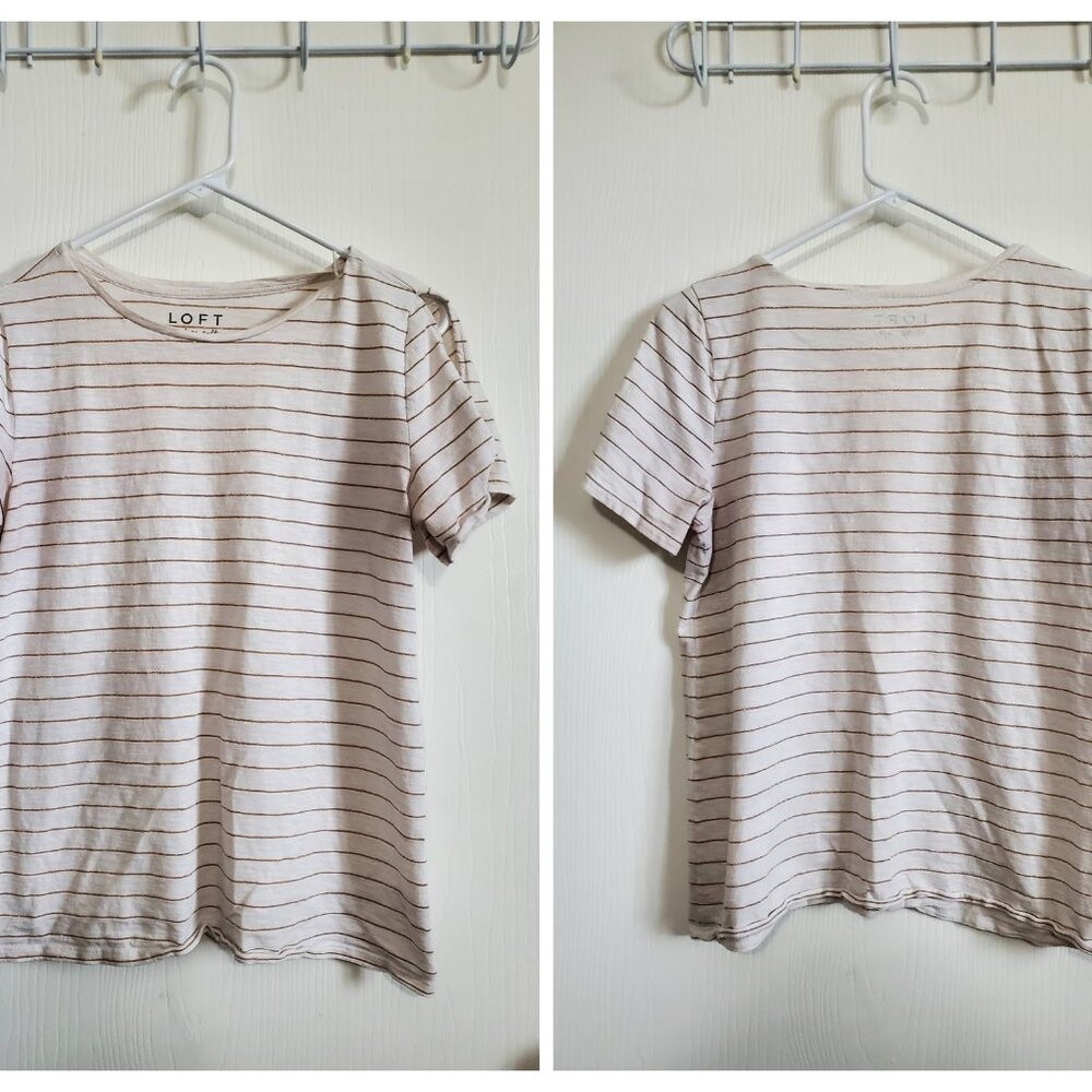 LOFT vintage soft tee cold shoulder cream gold stripe
